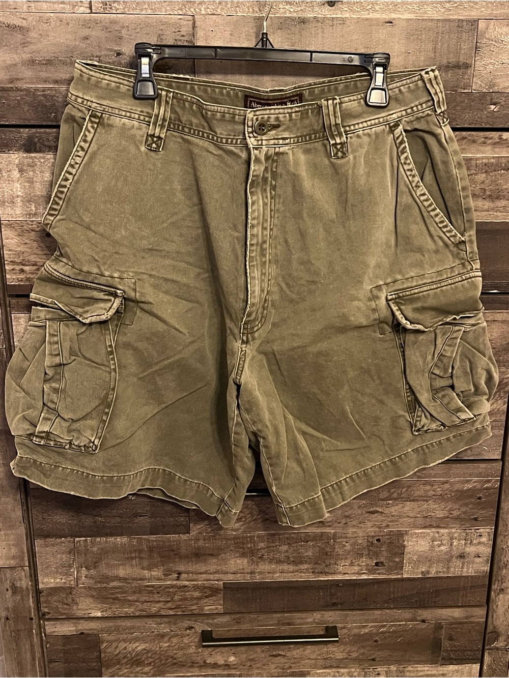 Vintage Abercrombie & Fitch Y2K Heavy Cotton Cargo Shorts Olive Green- Size 36